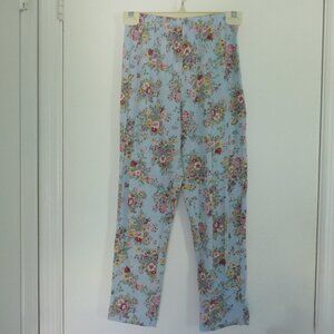 Girls blue floral cottagecore chic grandma slim cut lounge pants leggings size L